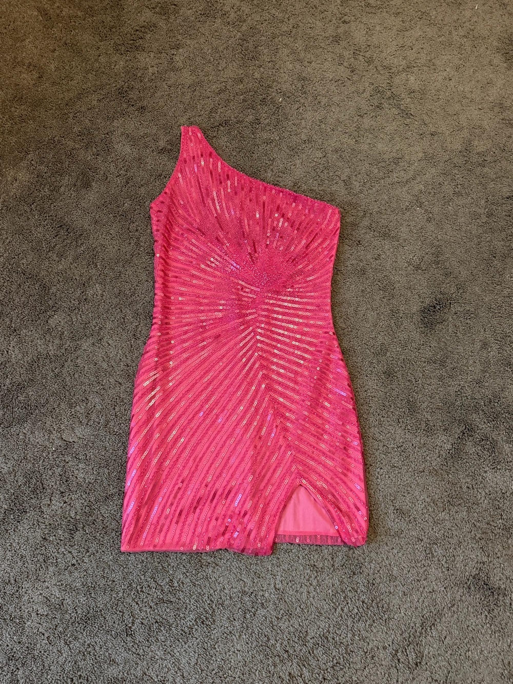 Hot Pink One-Shoulder Sequin Mini Dress